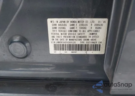 2005 Honda Accord Hybrid Ima из США, поврежденный, VIN JHMCN36405C005326